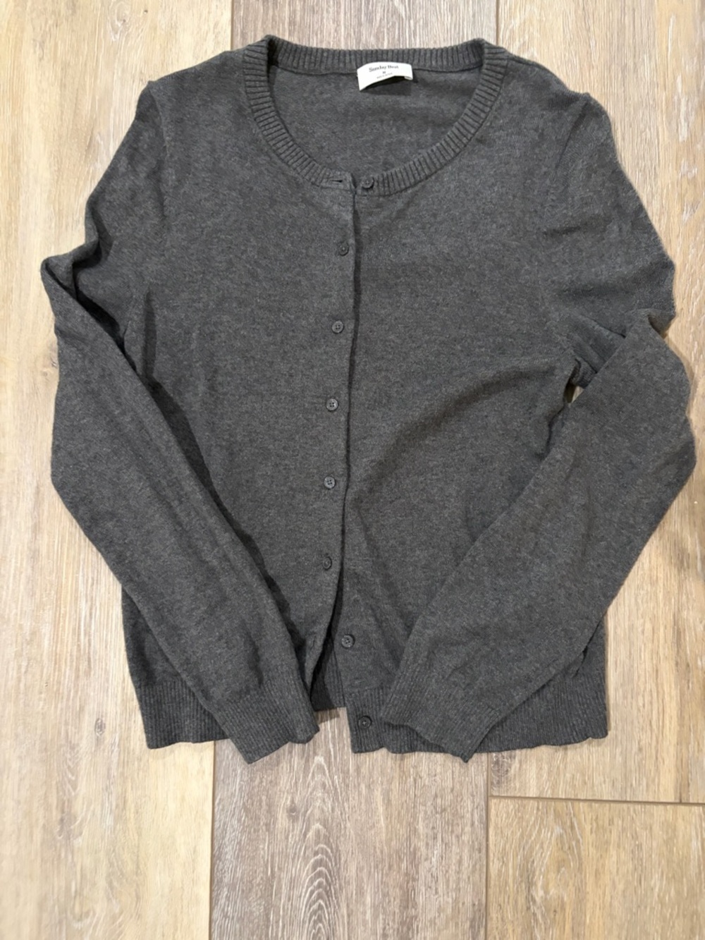 Aritzia Classic Crewneck Button-Front Sweater Cardigan - Charcoal